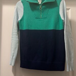 J. Crew Teal and Navy Block Turtleneck Sweater